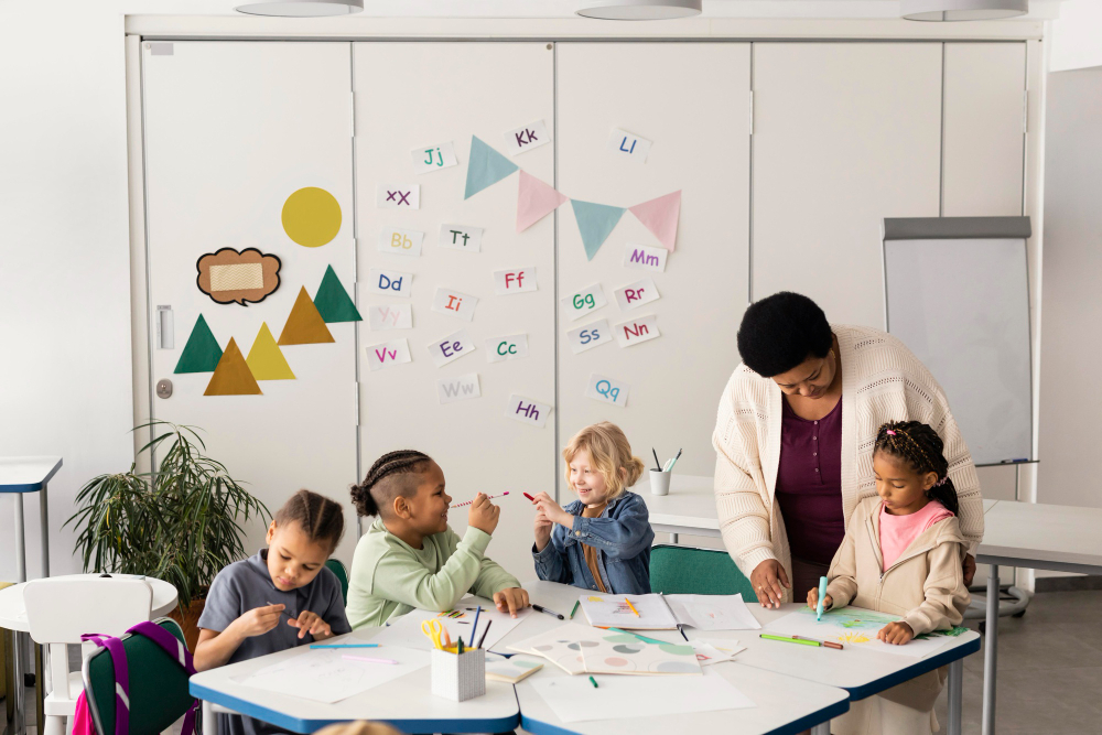 Tia dando aula após fazer um planejamento Ministério Infantil efetivo