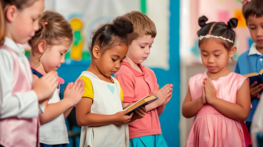 Como ensinar crianças a orar na escola, com as mãos em posição de oração